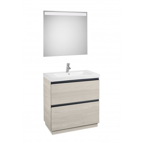 Pack mueble base + lavabo en el centro + espejo LED LANDER - ROCA