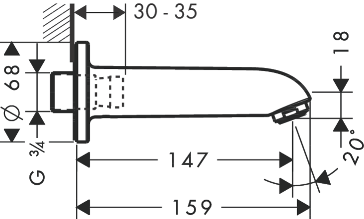 Medidas del caño de bañera Ø3/4" - HANSGROHE