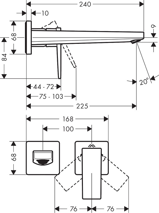 Medidas del grifo de lavabo monomando empotrado METROPOL - HANSGROHE