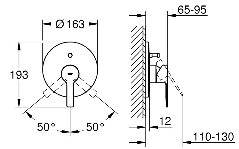 Medidas del grifo monomando para baño y ducha 1/2" LINEARE - GROHE