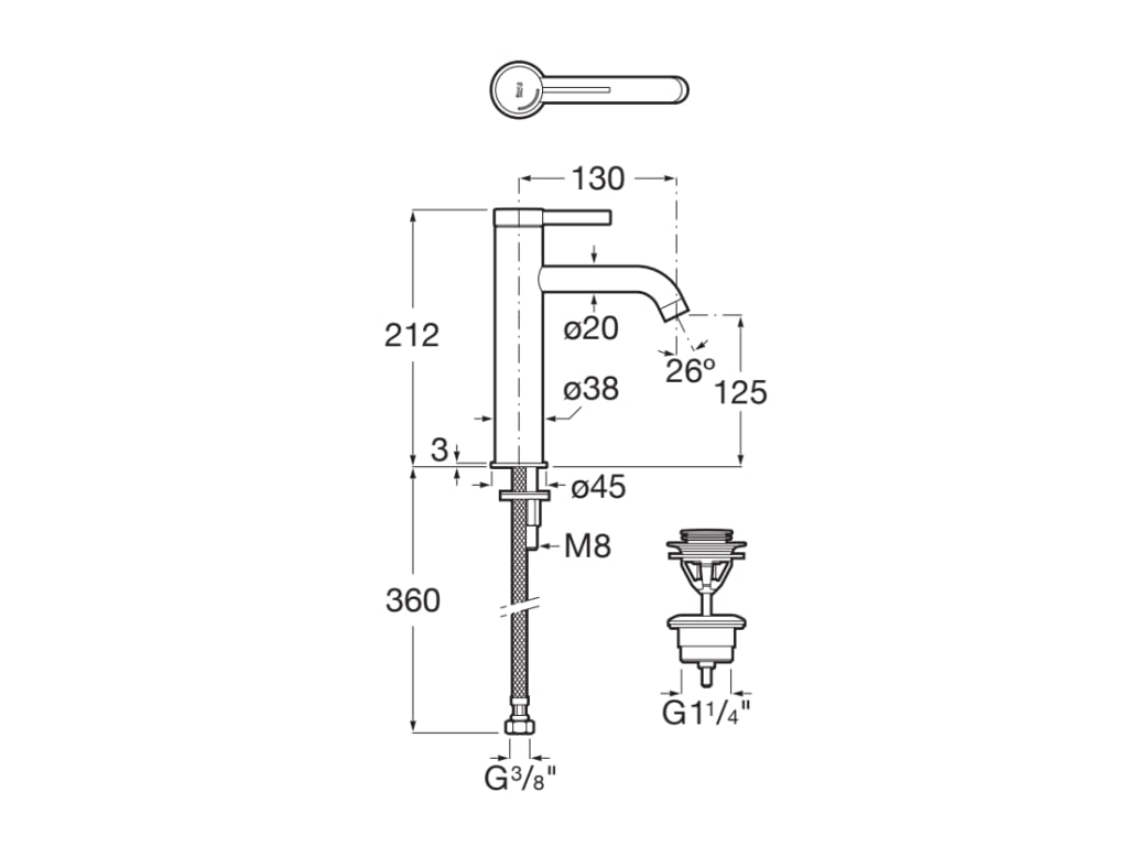 Medidas del grifo monomando para lavabo Cold Start ONA - ROCA