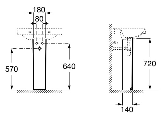 Medidas del pedestal para lavabo de porcelana VICTORIA - ROCA